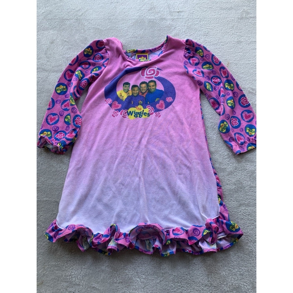 Vintage 2003 The Wiggles Girls Nightgown Pajamas Y2K SZ 4T Pink Purple